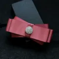 Red satin bow tie for men with sparkling rhinestone center, perfect formal wedding suit accessory. - Korean Pink