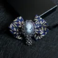 Vintage Dark Blue Gold Fabric Bow Tie Cameo Brooch Collar Flower Elegant Style Variant Item - 04