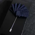 Men's dark blue fabric lapel pin boutonniere suit accessory wedding brooch pin for gents. - Jacquard Blue