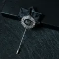 Men vintage black crystal lapel pin suit brooch elegant corsage formal suit accessory - Black