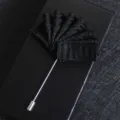 Black pleated fabric lapel pin suit boutonniere brooch for men wedding formal wear - Jacquard Black