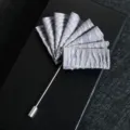 Elegant grey fabric pleated lapel pin brooch for men suit wedding party tuxedo accessory - Jacquard Silver Gray