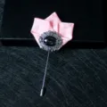 Men suit lapel pin pink plaid brooch vintage crystal flower collar decorative accessories. - Pink