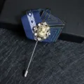 Broche homme vintage épingle de revers avec ruban tissé bleu strass et camée portrait - 16