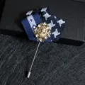 Broche épingle vintage pour homme avec nœud en tissu bleu et élégant portrait camée style. - 24