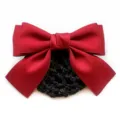 Red Satin Bow Hair Net Bun Cover Professional Nursing Hair Clip Elegant Hair Accessory - Red Coarse Mesh