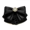 Black satin bow hair net with rhinestone center crystal decoration elegant women hair clip accessory - Hair Flower / Black