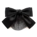 Black satin hair bow net clip, professional hair accessories bun cover for women daily work. - Black Fine Mesh