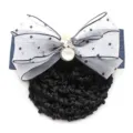 Professional hair net bun cover with white polka dot mesh bow hair clip for work. - Light Gray Coarse Net