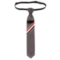Retro grey pre-tied necktie with signature tri-color stripe for stylish daily wear. - Dark Gray