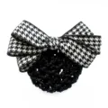 Professional black and white houndstooth hair net bow clip elegant workplace hair accessory - Hair Flower / Black and White (Hair Net)