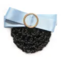Professional hair net for women with light blue satin bow and metal ring for bun styling. - Sky Blue Coarse Mesh