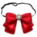 Red satin bow tie for women shirts elegant crystal center adjustable strap collar accessory. - Bow Tie / Red