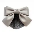 Grey satin hair bow net bun cover elegant hair accessory for women nurse professional styling - 02-Gray Fine Mesh