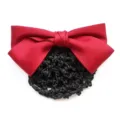 Red satin bow hair net clip, professional bun cover for nurse work and office wear. - 02-Red Coarse Net