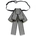 Black and White Houndstooth Bowtie Shirt Collar Accessory Women Uniform Ribbon Necktie - Bow Tie / Black and White (Collar Flower)