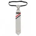 Grey pre-tied necktie featuring classic striped accent and adjustable elastic band for daily wear. - Light Gray