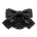Black satin ribbon bow hair net bun cover for professional nursing and daily office styling. - Black Coarse Mesh