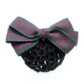 Professional hair net bun cover with green pink houndstooth bow for women office work hair styling. - Hair Flower / Red and Green (Hair Net)