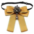 Vintage mustard bow tie with rhinestone brooch and dark pearl pendant for women uniform 11x12cm - Turmeric