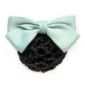 Mint green satin bow black hair net bun maker professional work hair accessory styling tool - Light Green Coarse Mesh