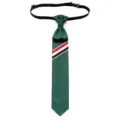 Green pre-tied necktie with iconic tricolor stripe and elastic band for men and women daily wear. - Dark Green
