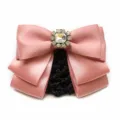 Pink satin bow hair net clip with crystal rhinestone center, elegant hair accessory for women. - Hair Flower / Lotus root pink