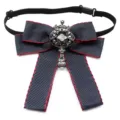 Dark blue bow tie with red edge, vintage crystal brooch and pearl pendant variant for women shirt. - Navy Blue