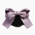Elegant purple bow hair net for women, professional work hair accessory, secure bun holder. - Coarse Net Hair Net / Purple