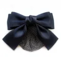 Navy blue satin bow hair net clip, elegant professional hair accessory for women and nurses. - 04-Navy Blue Fine Mesh
