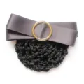 Professional gray bow hair net bun cover with metal ring for elegant workplace styling. - Dark Grey Coarse Mesh