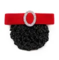 Elegantes rotes Samthaarnetz mit Strass-Ovalschnalle und schwarzem Netztasche für den Beruf. - Rotes Grobes Netz
