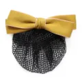 Professional women hair net with mustard yellow bow and black mesh pocket for daily work use. - Fine Net Bow Hair Net / Turmeric