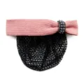 Pink bow hair net with pearl rhinestone buckle professional snood hair accessory for women. - Pink Fine Mesh