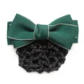 Elegant green bow hair net clip with gold trim, professional bun cover for daily work. - Dark Green Coarse Net