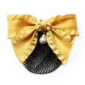 Yellow ribbon bow hair net with pearl pendant for professional workplace daily hair styling accessories - Turmeric Fine Mesh