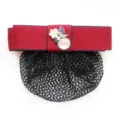 Professional hair net with red bow, pearl flower ornament and black mesh for office wear. - 02-Red Fine Net