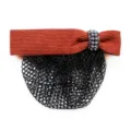 Brown bow hair net with pearls, professional hair accessory for women bun cover styling 1pc - Orange Fine Mesh