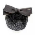 Black bow hair net clip for professional women nurses stewardesses chic bun cover 12x4cm - Fine Net Bow Hair Net / Dark Gray