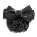 Black bow hair net barrette, elegant ribbon professional snood clip for service staff 12x7cm - Black Coarse Mesh