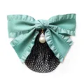 Green bow hair net with pearl pendant, elegant hair accessory for professional workplace use. - Bean Green Fine Net