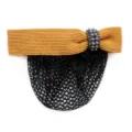 Corduroy bow hair net bun cover with elegant pearl buckle for professional nurse work - Ginger Fine Net