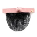 Pink corduroy bow hair net bun cover variant, elegant professional hair accessory for women. - Pink Fine Mesh