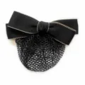 Black bow hairnet hair clip for professional workplace women, elegant mesh bun cover accessory. - Fine Net Bow Hair Net / Black