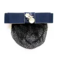 Dark blue hair net bow with floral pearl ornament, elegant professional hair accessory for women. - 04-Blue Fine Net