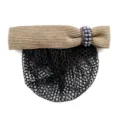 Elegant hair net with beige bow and pearl ring for professional bun styling and secure wear. - Khaki Fine Net