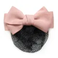 Pink bow hair net for professional work, elegant hair accessory with black mesh for women. - Pink Fine Mesh