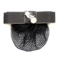 Elegant black bow hair net with pearl flower and bird decoration for professional wear. - Dark Gray Fine Mesh