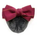 Burgundy bow hair net for women professional workplace hair accessory decorative clip - 02-Red Fine Net