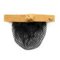 Professional hair net with yellow corduroy bow and black mesh bun cover for nurses. - Ginger Fine Net